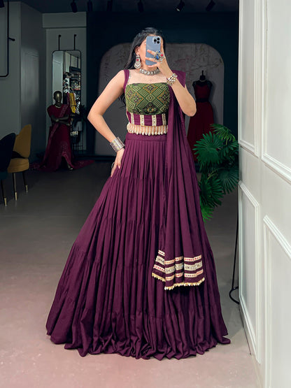 Wine Pure Reyon Cotton Bandhej Print Navratri Lehenga Choli
