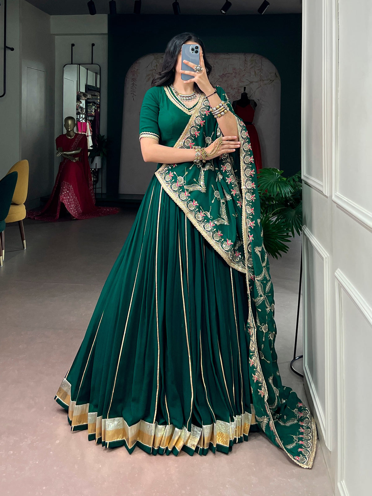 Green Pure Georgette Vintage Work Navratri Lehenga Choli