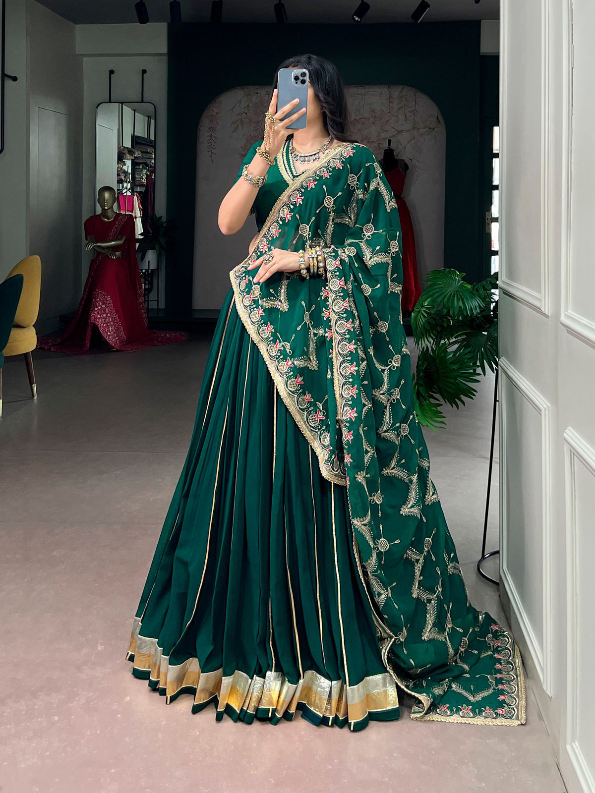 Green Pure Georgette Vintage Work Navratri Lehenga Choli