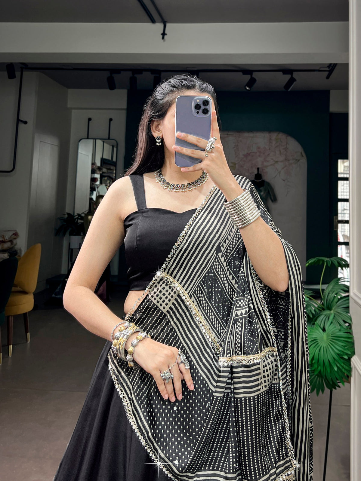 Black Pure Moonga Silk  Beautiful Printed Navratri Lehenga Choli