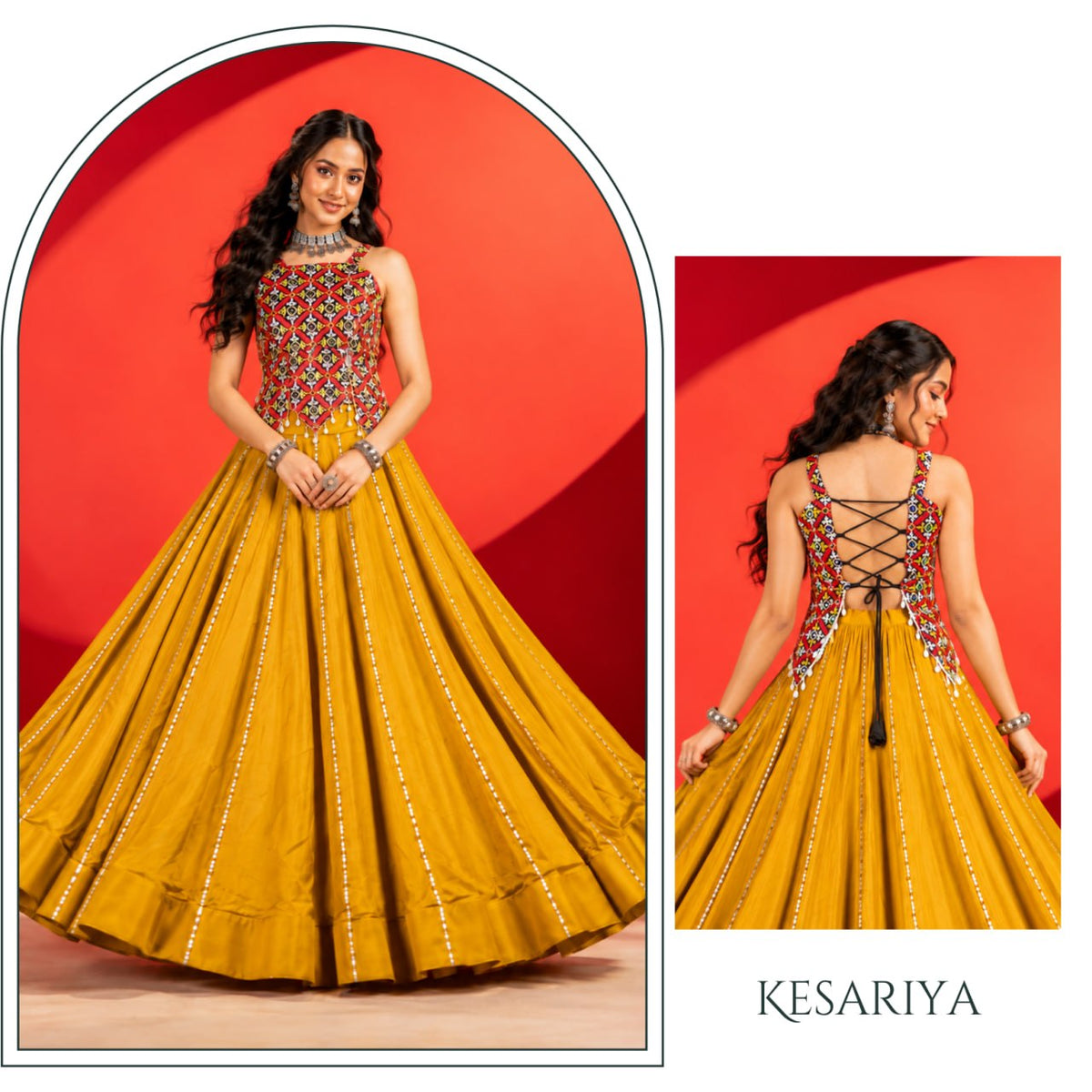 Mustard Pure Rayon Cotton Plain Gota Patti Kali Work Navratri Lehenga Choli