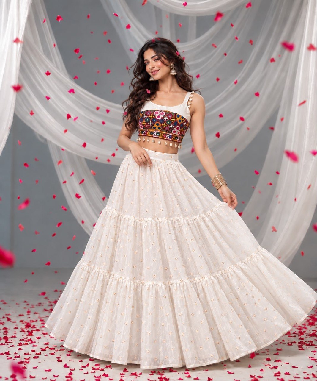 Gajri Pure Rayon Cotton Gota Patti Work Navratri Lehenga Choli