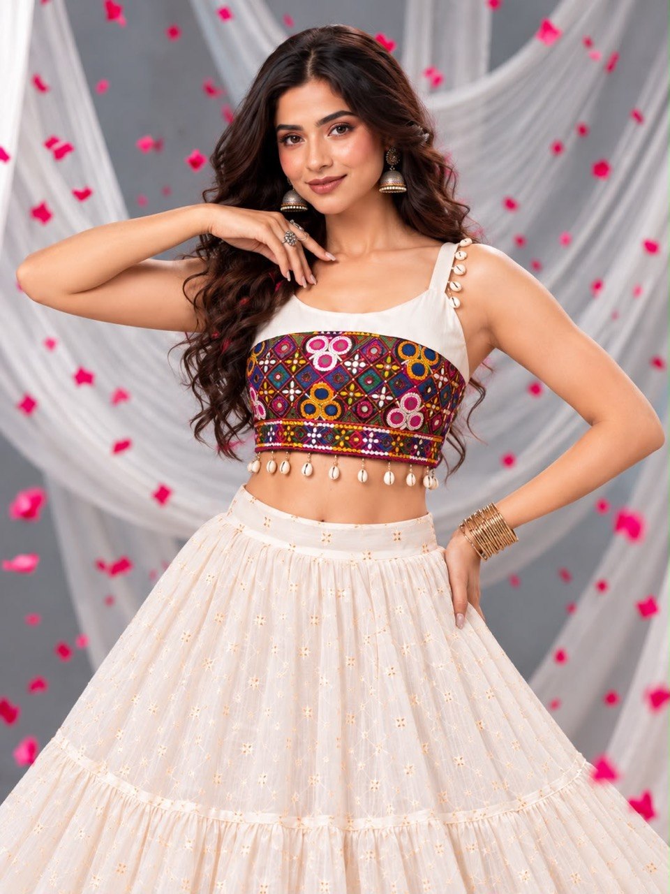 Gajri Pure Rayon Cotton Gota Patti Work Navratri Lehenga Choli