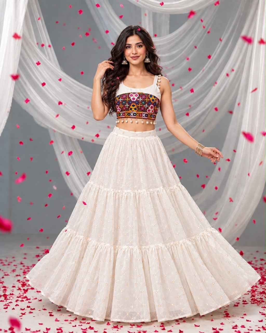 Gajri Pure Rayon Cotton Gota Patti Work Navratri Lehenga Choli
