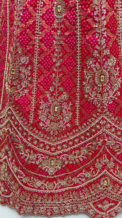 Rani Pink Pure Banarasi Silk Khatali Heavy Diamond Motif Crystal Beads Sequins Work Bridal Lehenga Choli