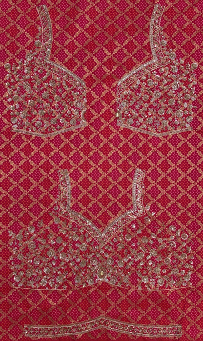 Rani Pink Pure Banarasi Silk Khatali Heavy Diamond Motif Crystal Beads Sequins Work Bridal Lehenga Choli