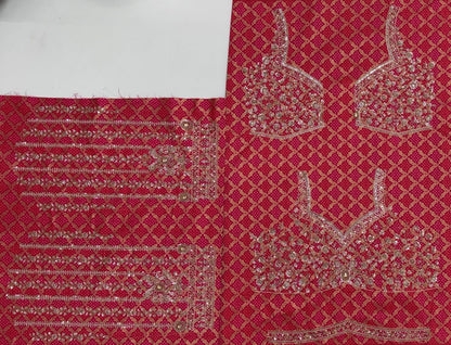 Rani Pink Pure Banarasi Silk Khatali Heavy Diamond Motif Crystal Beads Sequins Work Bridal Lehenga Choli