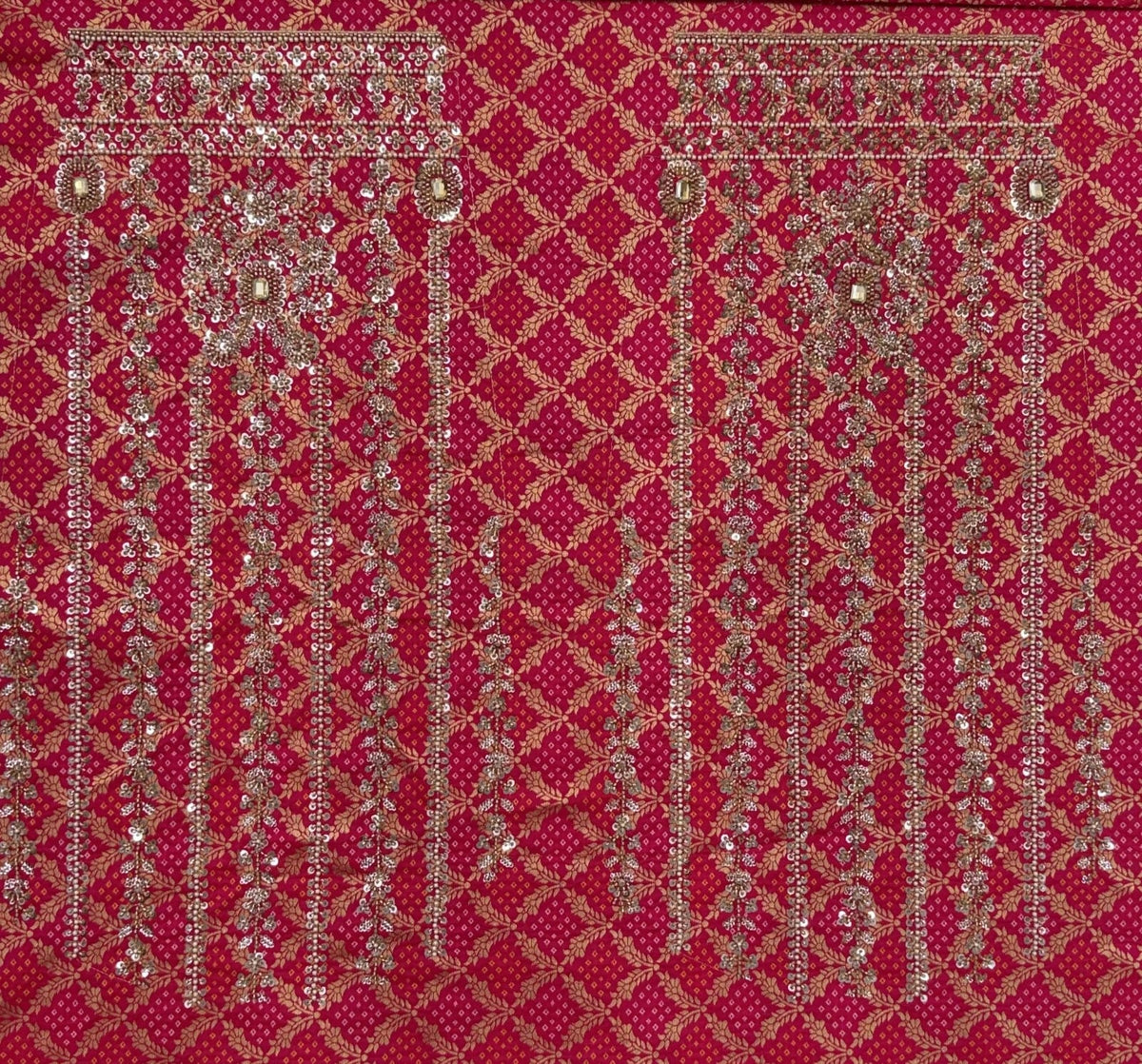 Rani Pink Pure Banarasi Silk Khatali Heavy Diamond Motif Crystal Beads Sequins Work Bridal Lehenga Choli