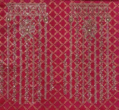 Rani Pink Pure Banarasi Silk Khatali Heavy Diamond Motif Crystal Beads Sequins Work Bridal Lehenga Choli