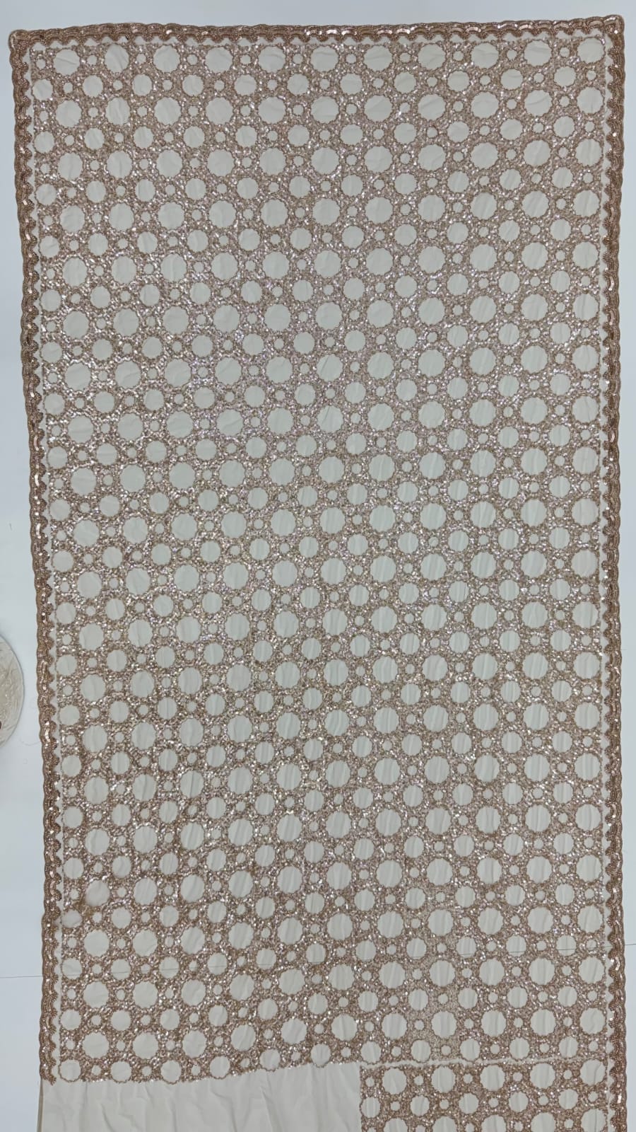 Beige Pure Premium Net Handwork Kasti &amp; Motif Zari Metallic Sequins Work Wedding Saree