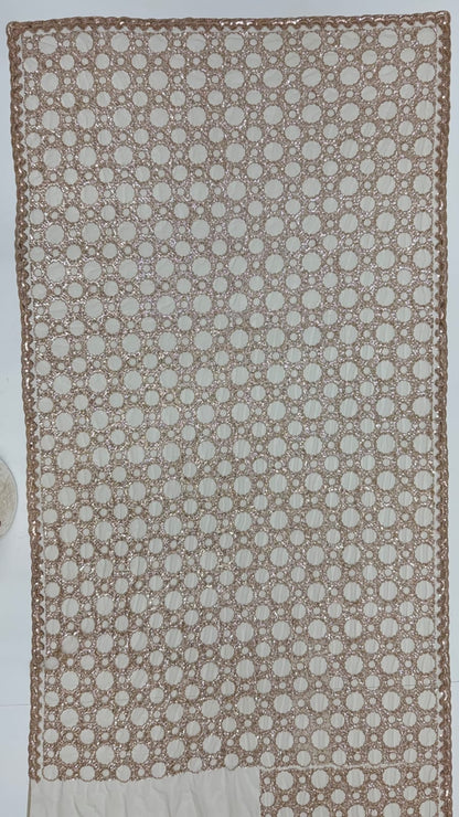 Beige Pure Premium Net Handwork Kasti &amp; Motif Zari Metallic Sequins Work Wedding Saree