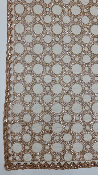 Beige Pure Premium Net Handwork Kasti &amp; Motif Zari Metallic Sequins Work Wedding Saree