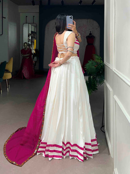 White Pure Rayon Cotton Silk Gamthi Lace Work Chaniya Choli