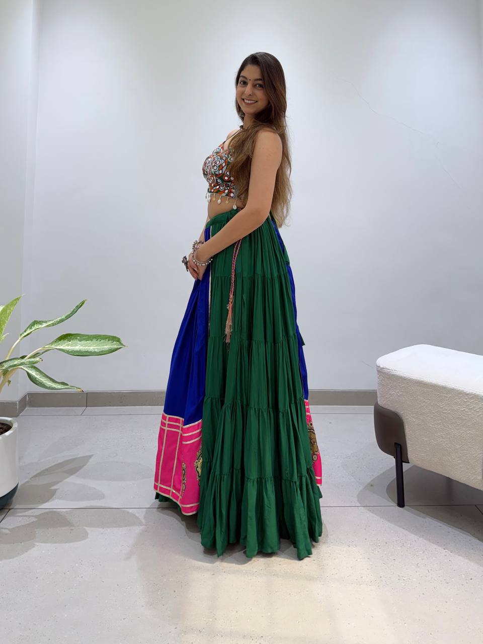 Navy Blue Pure Rayon Cotton Traditional Gamthi Work Work Navratri Lehenga Choli