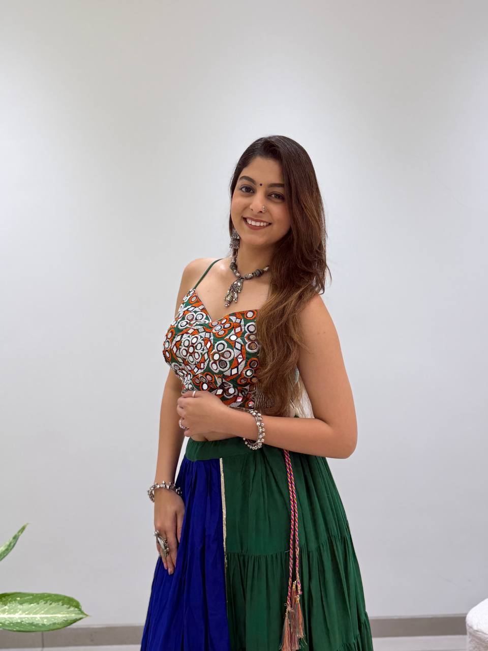 Navy Blue Pure Rayon Cotton Traditional Gamthi Work Work Navratri Lehenga Choli
