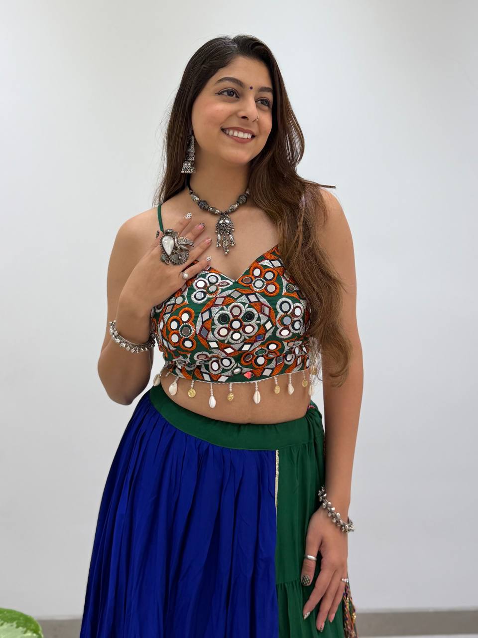 Navy Blue Pure Rayon Cotton Traditional Gamthi Work Work Navratri Lehenga Choli