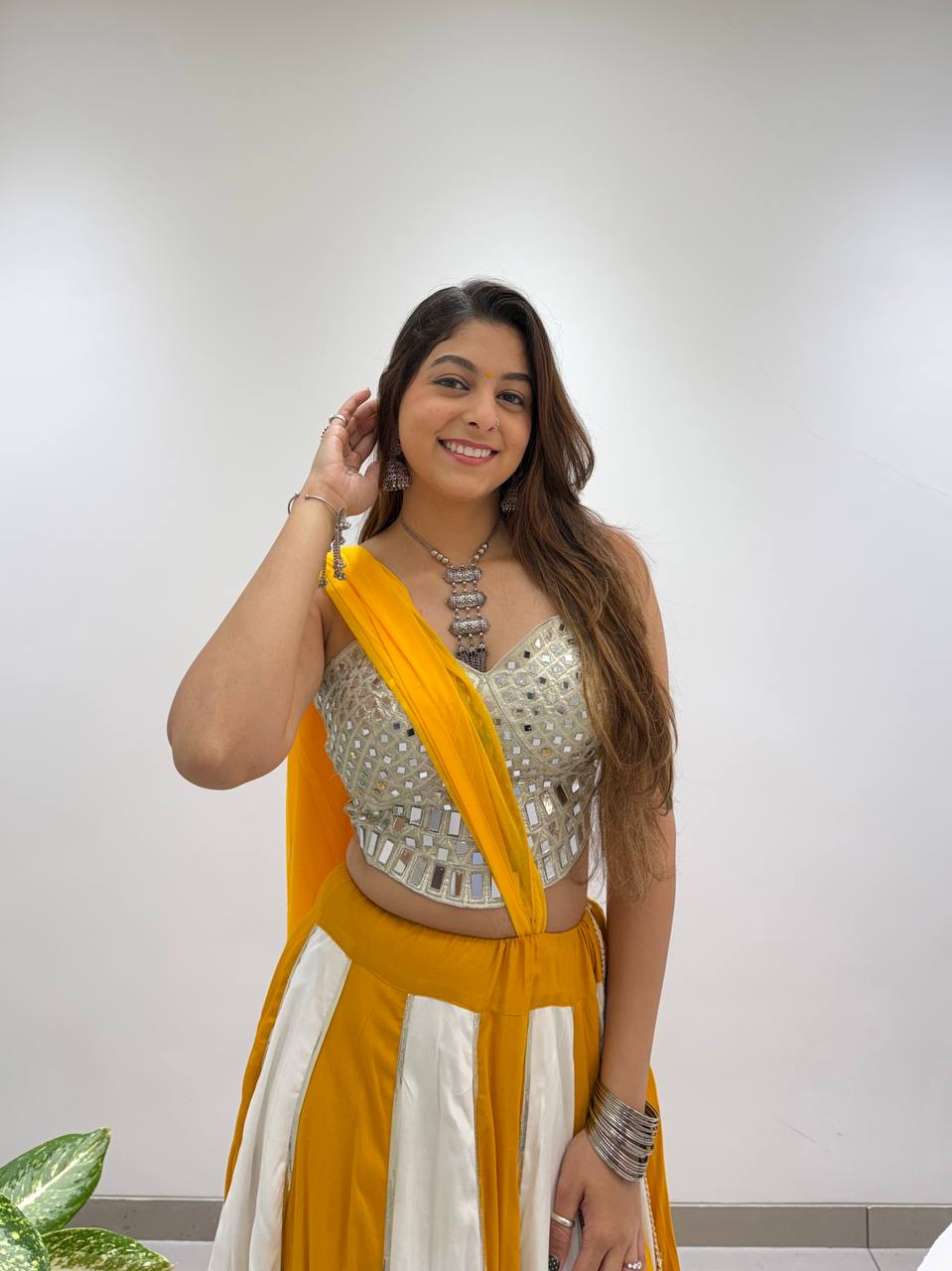 Yellow Pure Rayon Cotton Traditional Real Mirror Gamthi Work Navratri Lehenga Choli