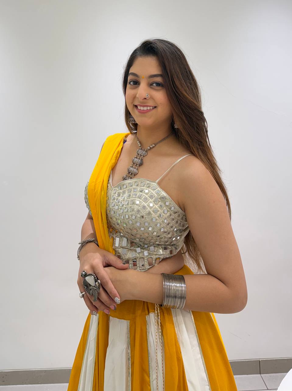 Yellow Pure Rayon Cotton Traditional Real Mirror Gamthi Work Navratri Lehenga Choli