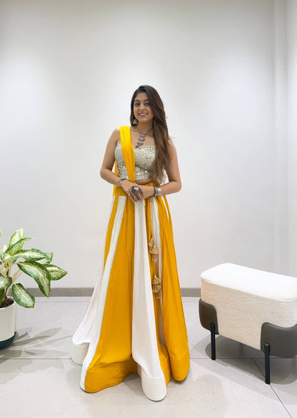 Yellow Pure Rayon Cotton Traditional Real Mirror Gamthi Work Navratri Lehenga Choli