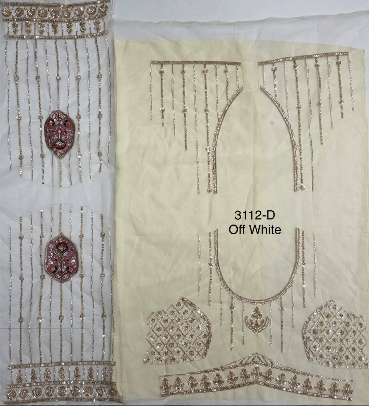 Off White Pure Heavy Net Motif Handwork Zari Sequins Work Bridal Lehenga Choli