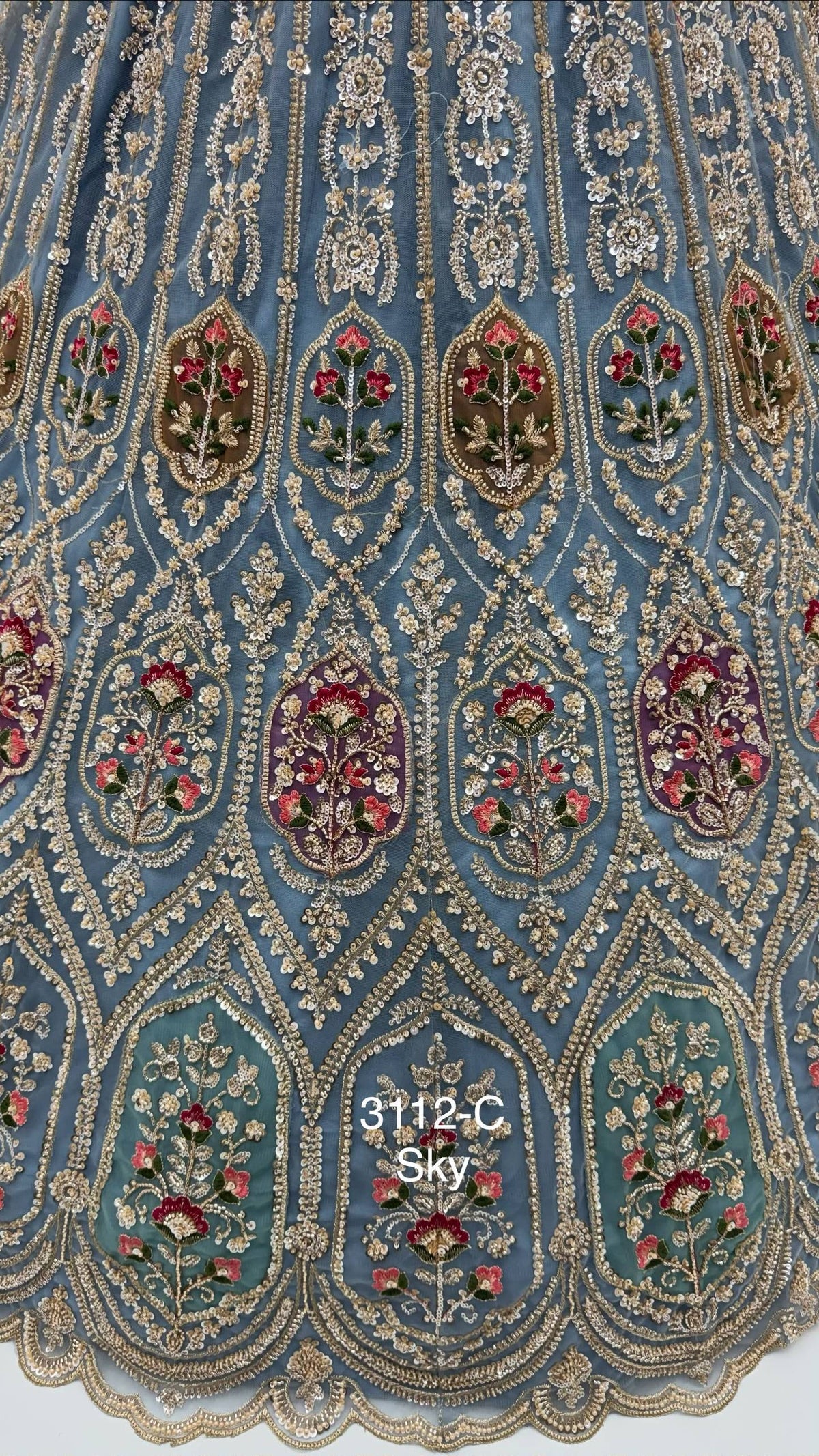 Sky Pure Heavy Net Motif Handwork Zari Sequins Work Bridal Lehenga Choli