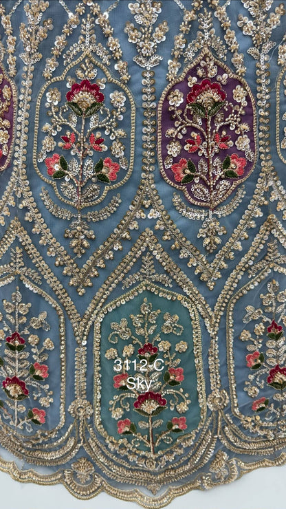 Sky Pure Heavy Net Motif Handwork Zari Sequins Work Bridal Lehenga Choli
