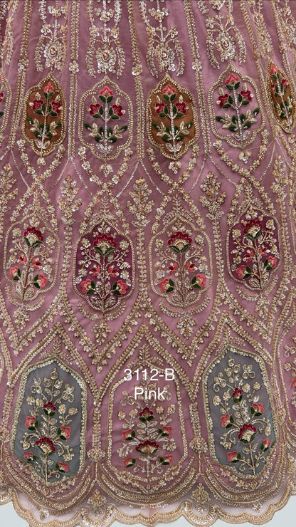 Pink Pure Heavy Net Motif Handwork Zari Sequins Work Bridal Lehenga Choli