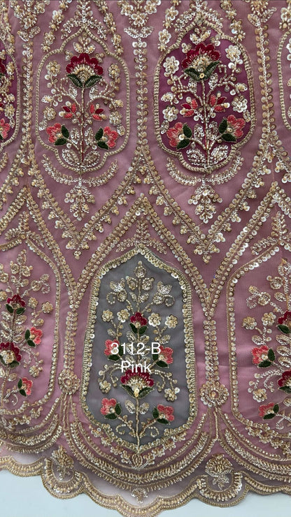 Pink Pure Heavy Net Motif Handwork Zari Sequins Work Bridal Lehenga Choli