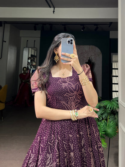Purple Pure Crafted in Elegant Kota Checks Anarkali Long Gown