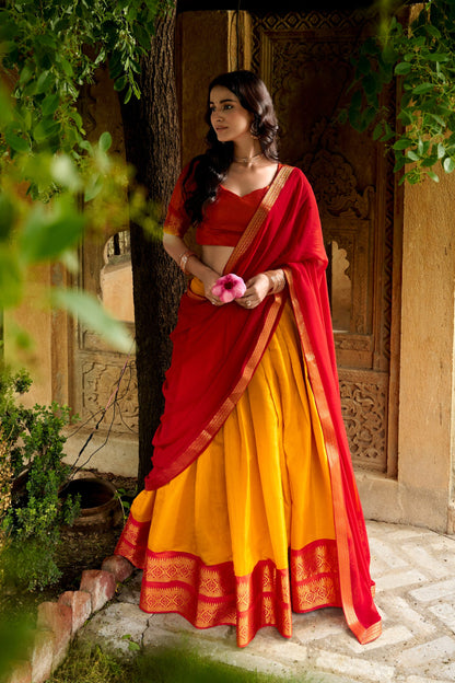 Red Pure Kanchipuram Exquisite Zari Weaving Work South Indian Lehenga Choli