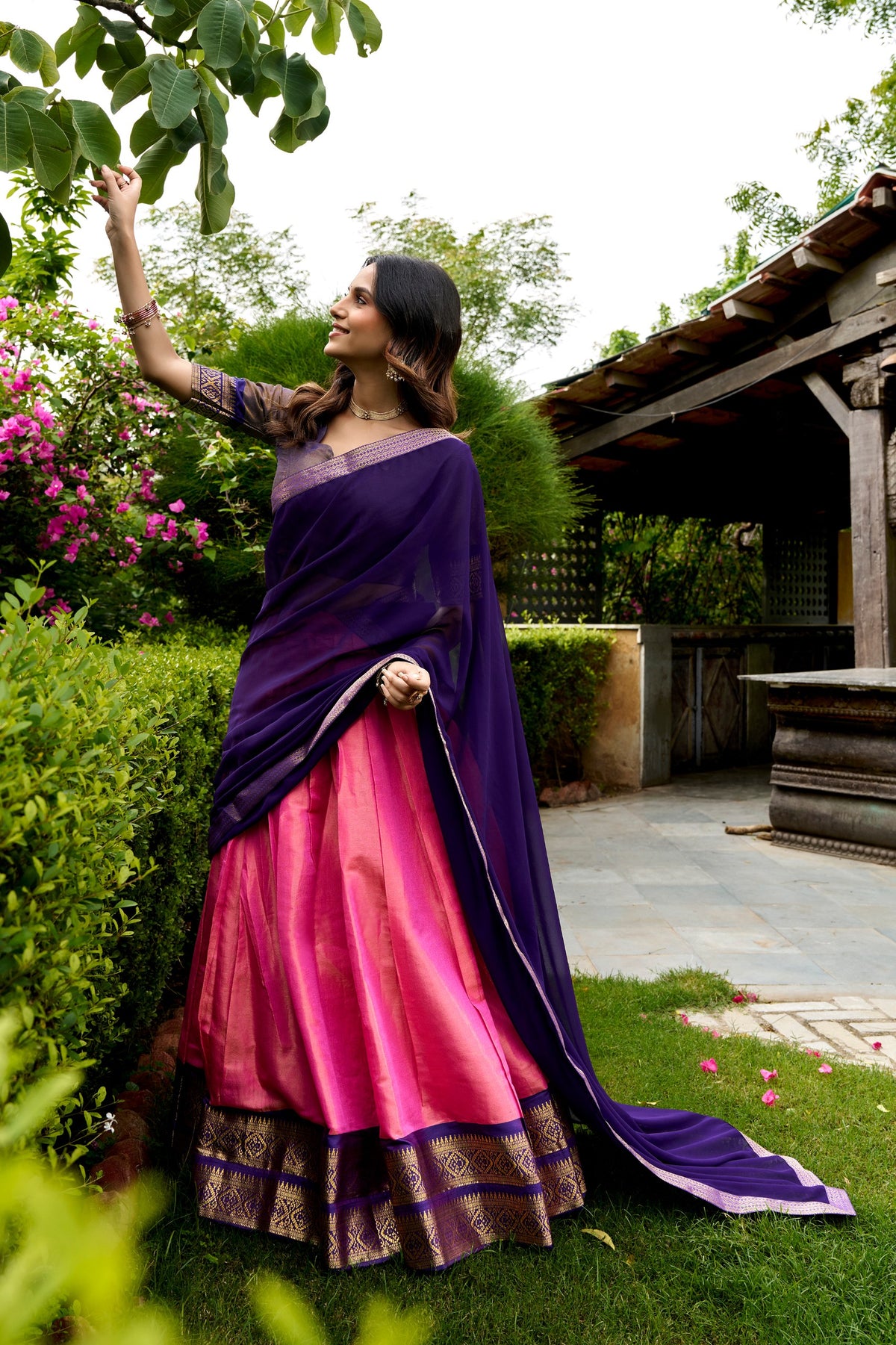 Pink Pure Kanchipuram Exquisite Zari Weaving Work South Indian Lehenga Choli