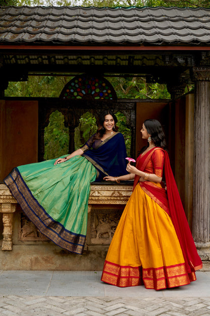 Sea Green Pure Kanchipuram Exquisite Zari Weaving Work South Indian Lehenga Choli
