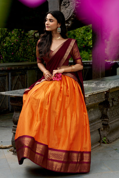 Orange Pure Kanchipuram Exquisite Zari Weaving Work South Indian Lehenga Choli