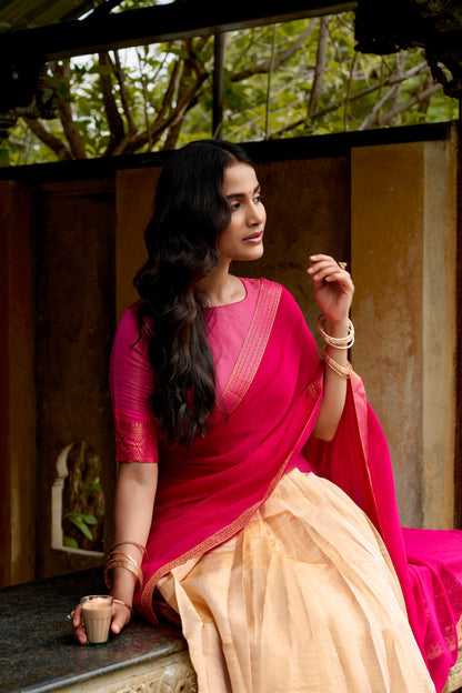 Off White Pure Kanchipuram Exquisite Zari Weaving Work South Indian Lehenga Choli