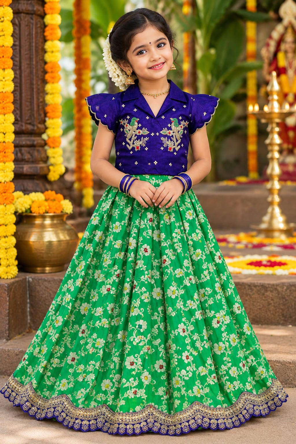 Parrot Pure Vichitra Silk Maggam Work Kid&