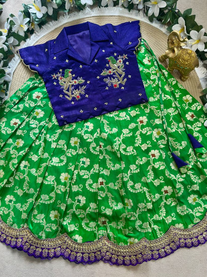 Parrot Pure Vichitra Silk Maggam Work Kid&