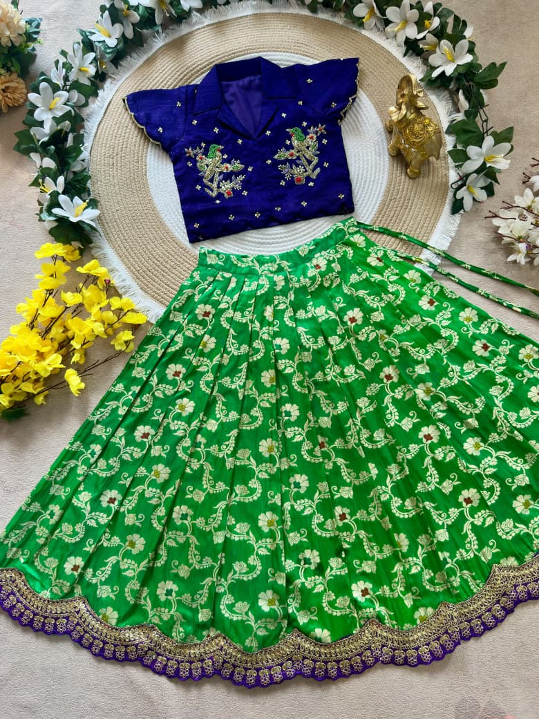 Parrot Pure Vichitra Silk Maggam Work Kid&