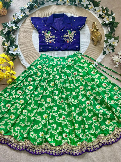 Parrot Pure Vichitra Silk Maggam Work Kid&