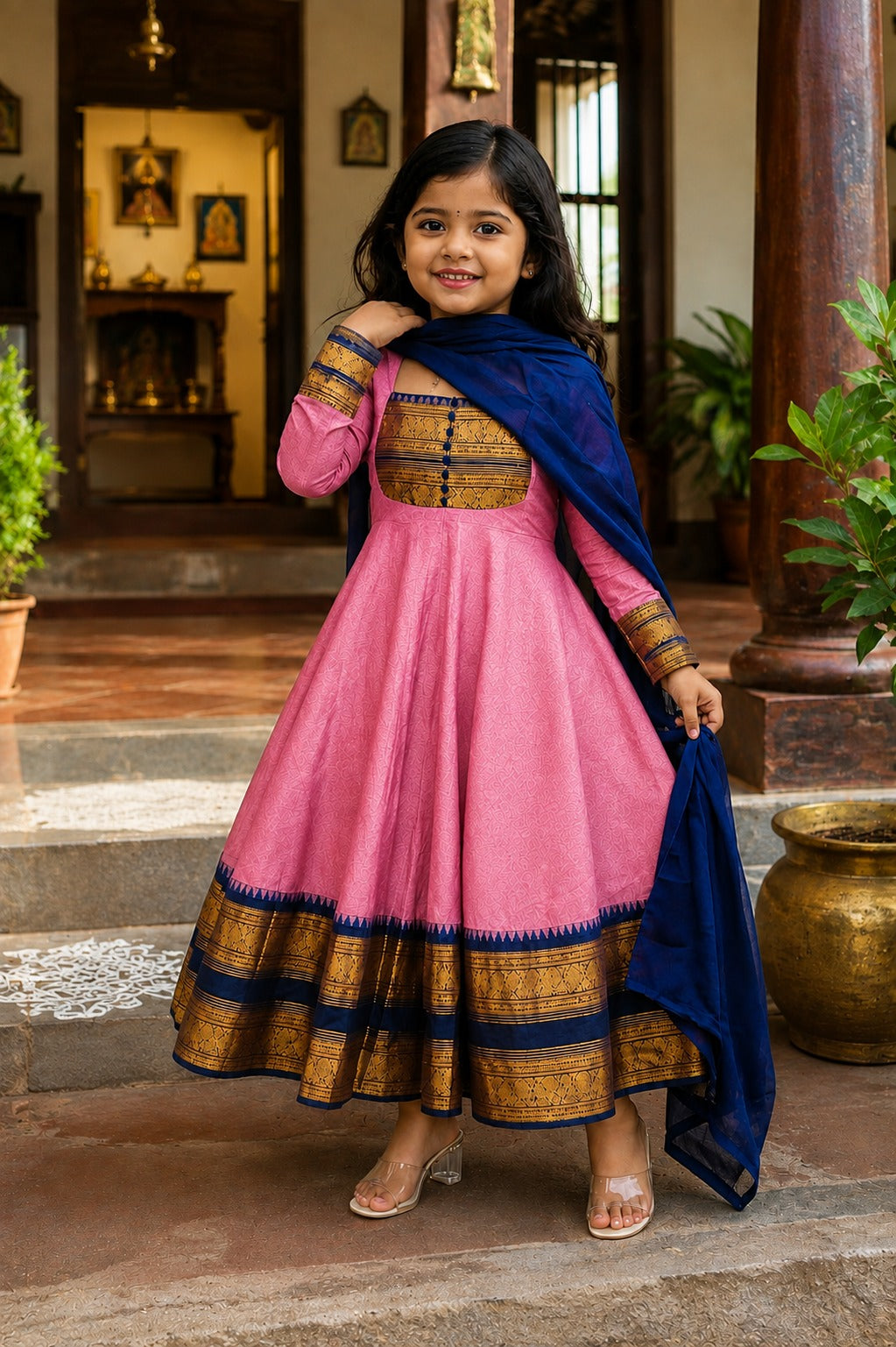 Pink Pure Heavy Georgette Elegant Jacquard Border kid&