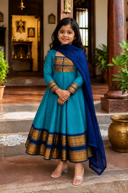 Rama Pure Heavy Georgette Elegant Jacquard Border Anarkali kid&
