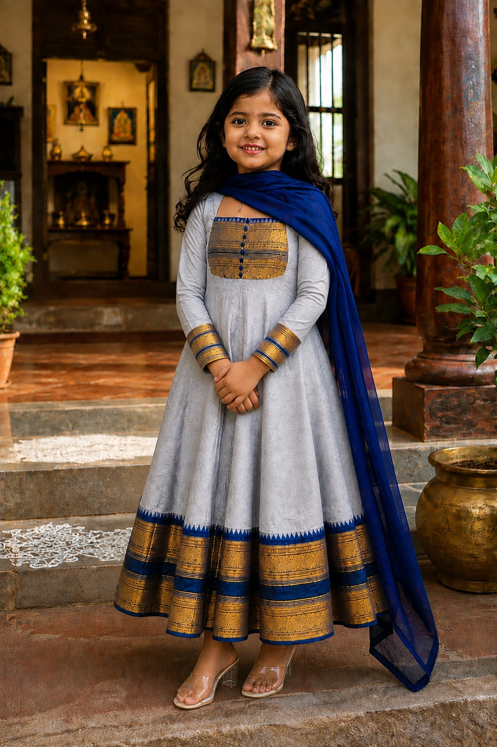 Grey Pure Heavy Georgette Elegant Jacquard Border kid&