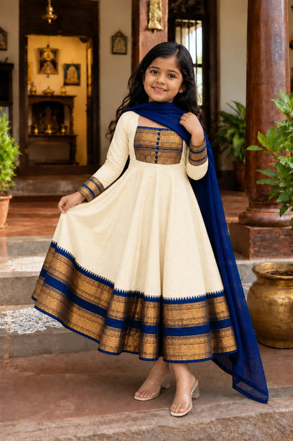 Cream Pure Heavy Georgette Elegant Jacquard Border kid&