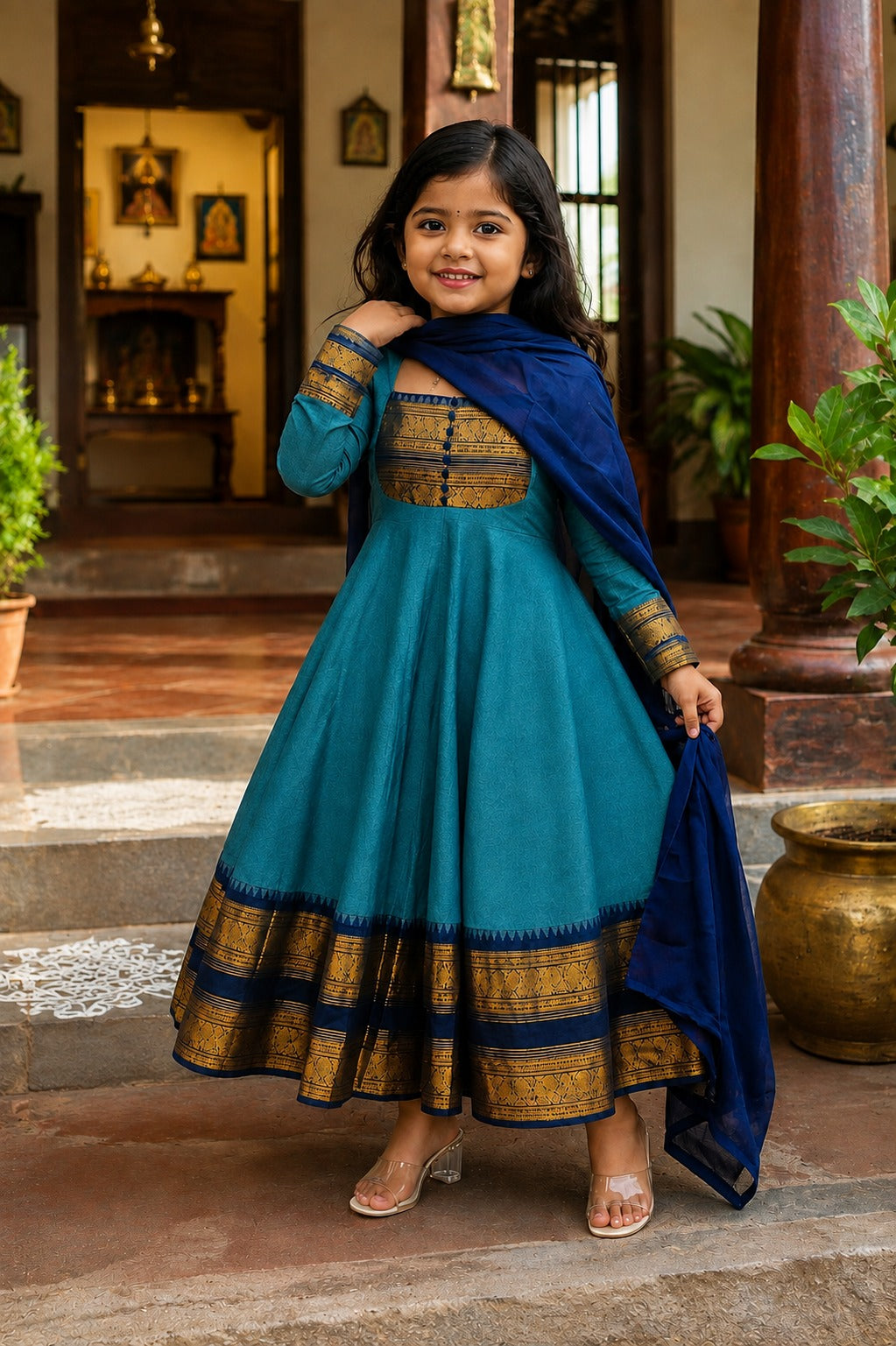 Rama Pure Heavy Georgette Elegant Jacquard Border Anarkali kid&