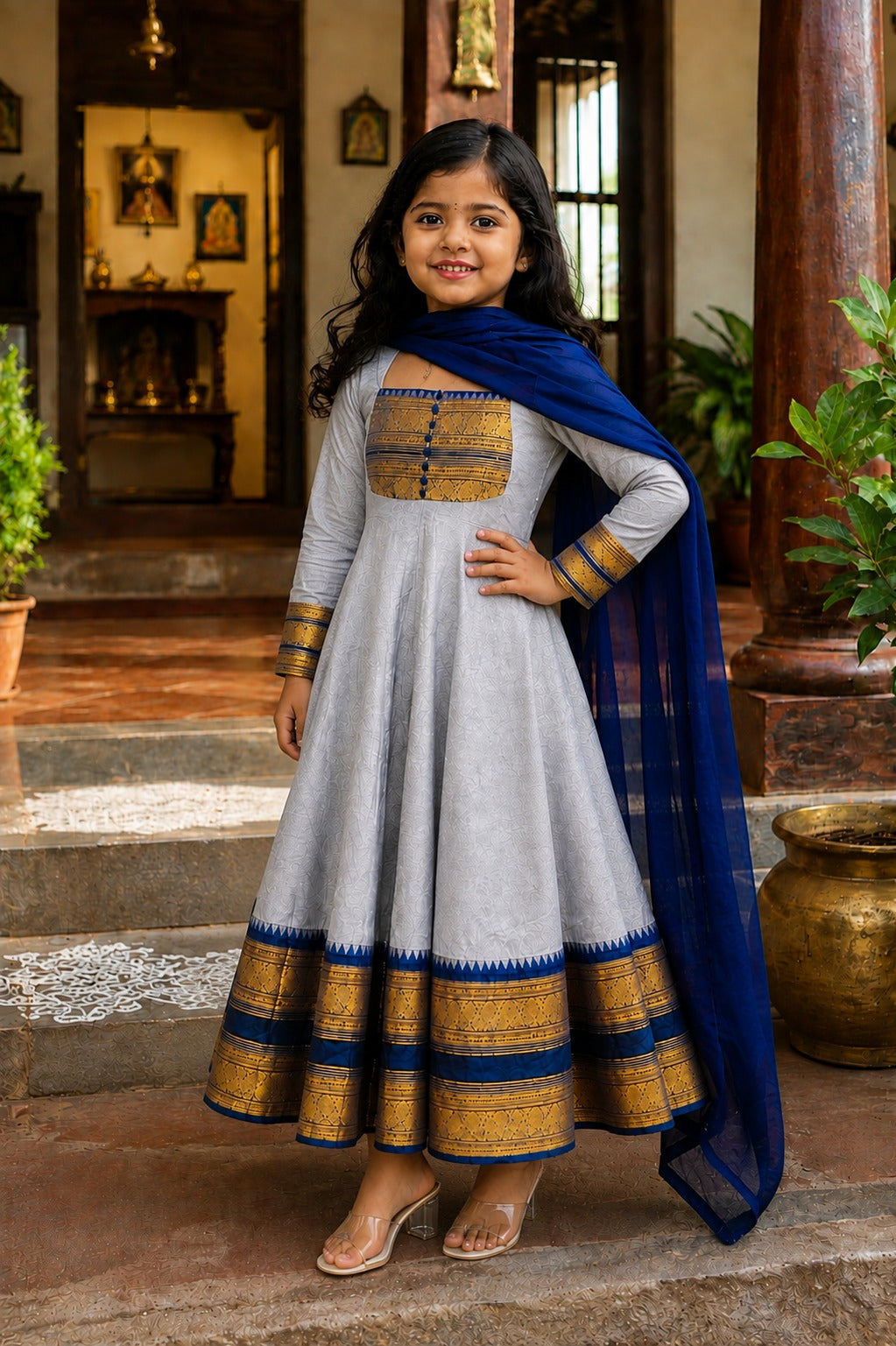 Grey Pure Heavy Georgette Elegant Jacquard Border kid&