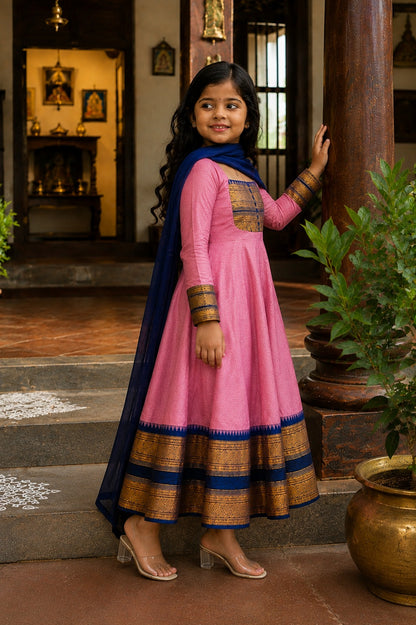 Pink Pure Heavy Georgette Elegant Jacquard Border kid&