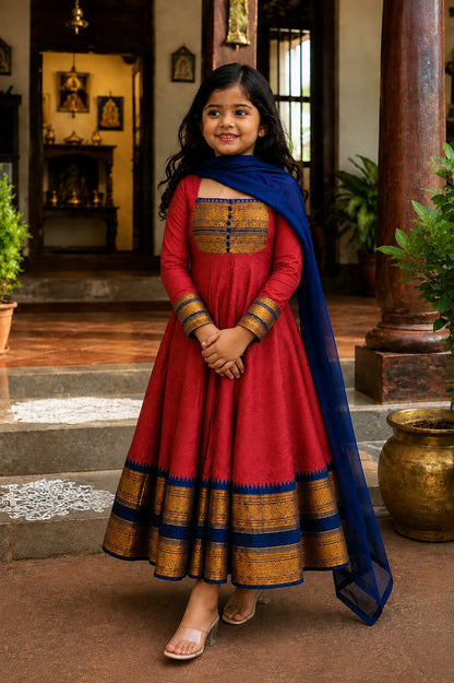 Red Pure Heavy Georgette Elegant Jacquard Border kid&