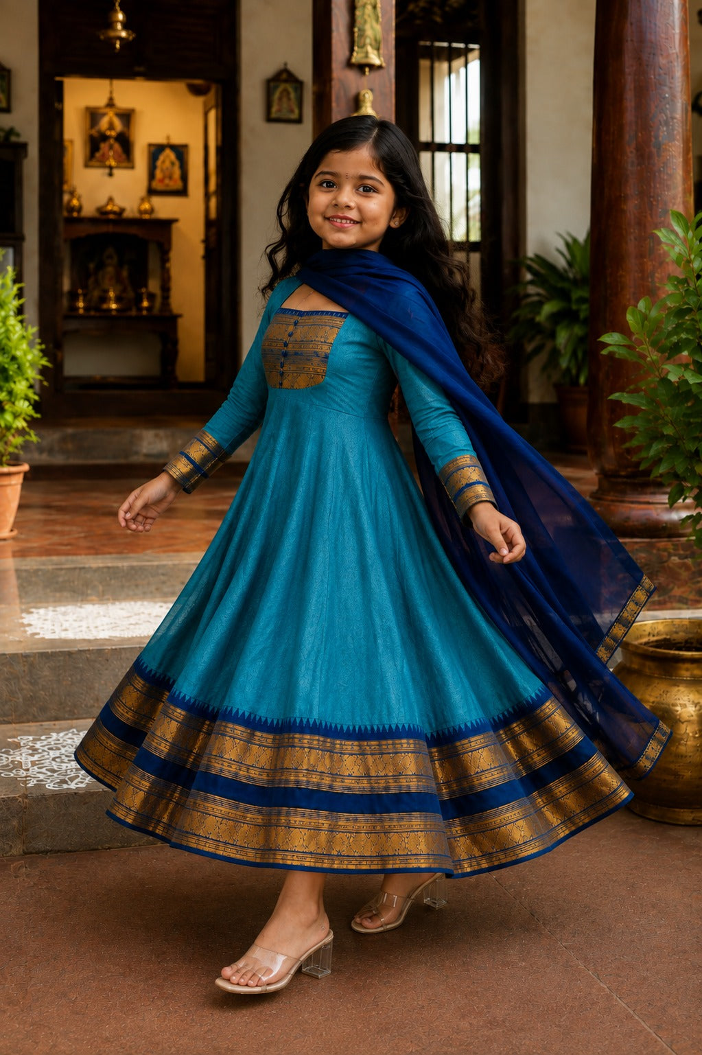 Rama Pure Heavy Georgette Elegant Jacquard Border Anarkali kid&