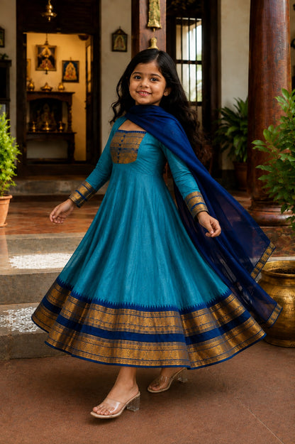 Rama Pure Heavy Georgette Elegant Jacquard Border Anarkali kid&