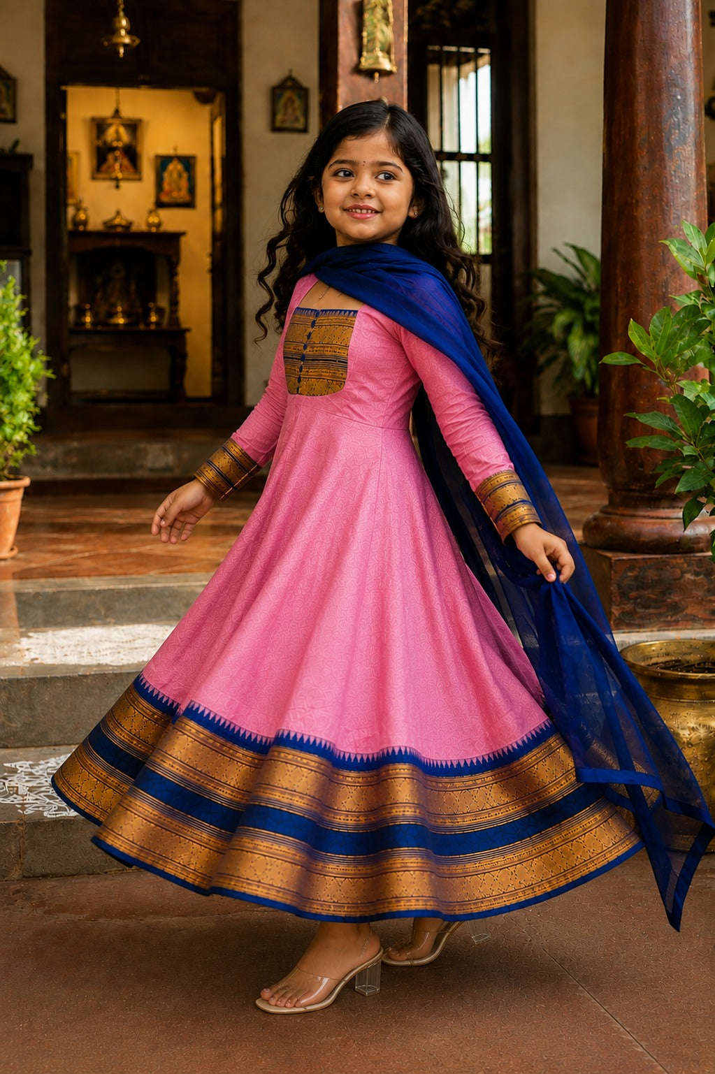 Pink Pure Heavy Georgette Elegant Jacquard Border kid&