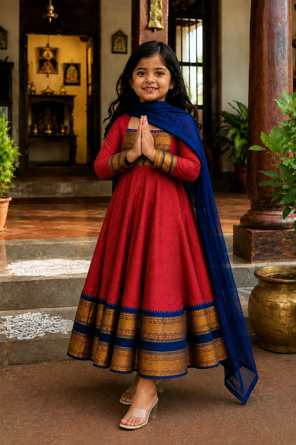 Red Pure Heavy Georgette Elegant Jacquard Border kid&